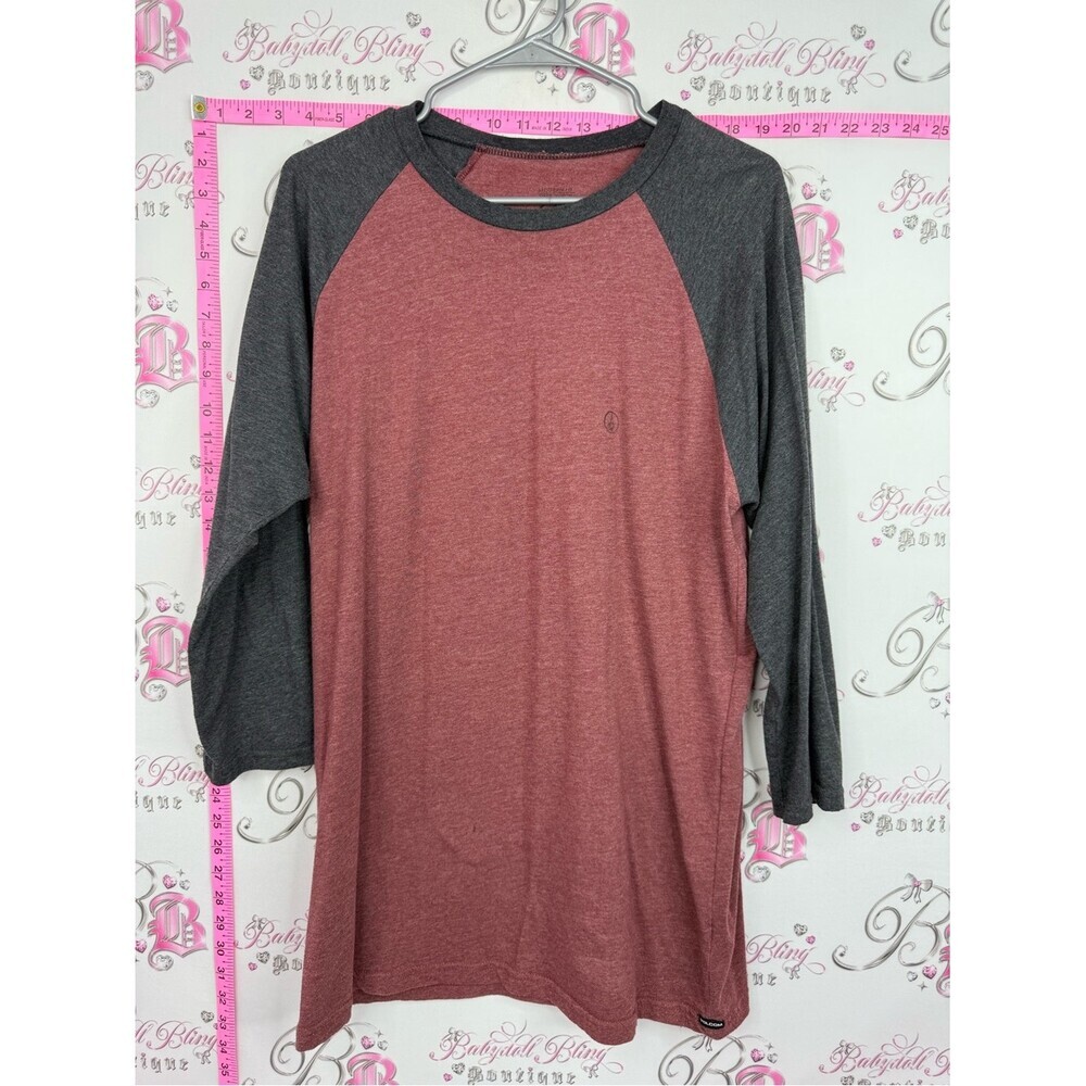 Volcom Long Sleeve Raglan Shirt - Maroon and Dark Gray